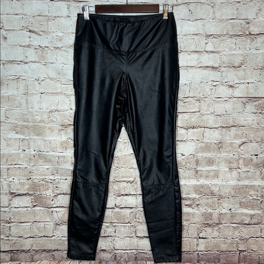 Faux Leather Moto Style Leggings Black Size Small
